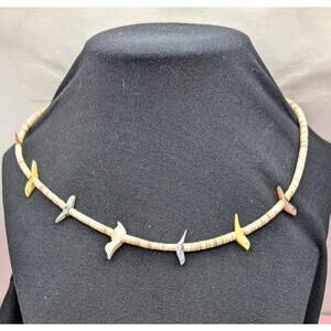 Stunning Zuni Native American Multicolored Bird Fetish Heishi Bead Necklace 16”